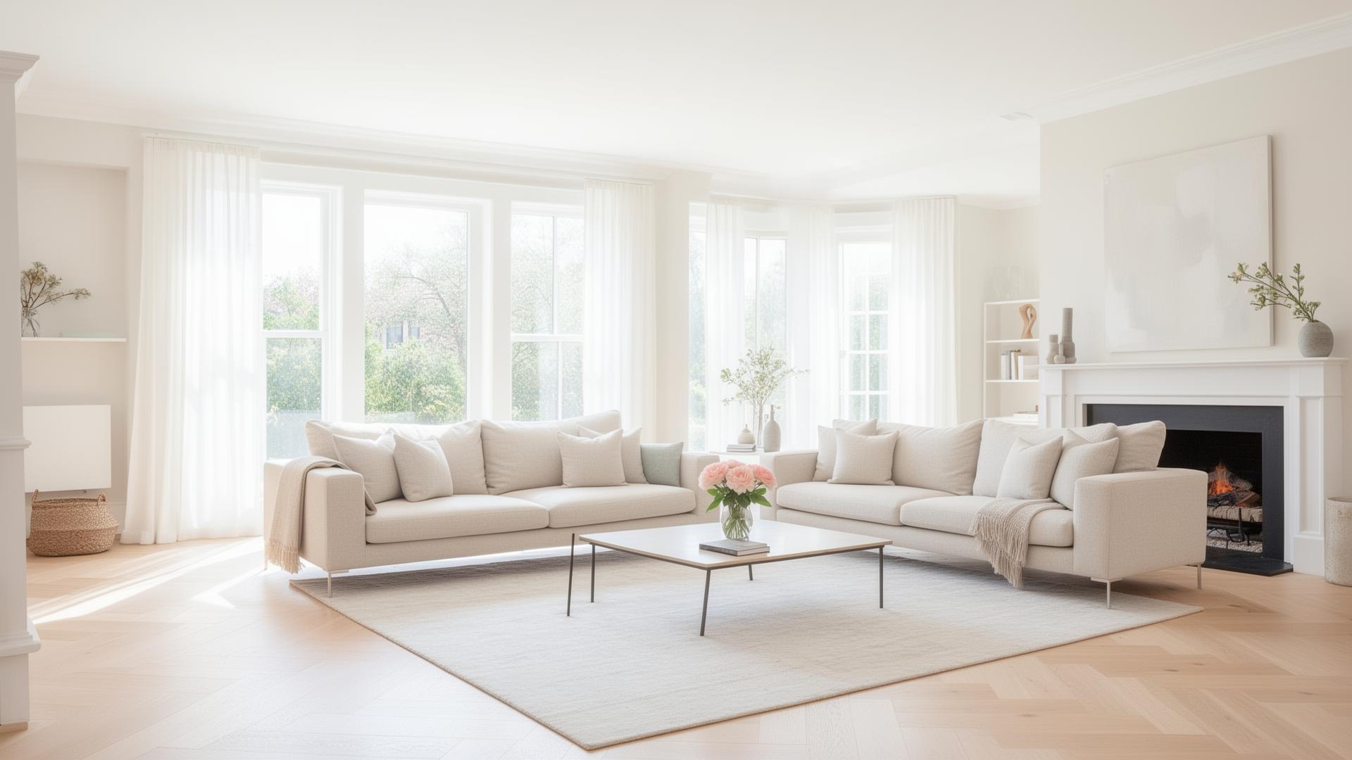 Bright, spotlessly clean living room